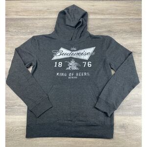 Budweiser Beer Hoodie Adult Medium Gray Graphic Print Thin Lightweight Blend